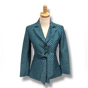 Argent Elegant Teal Lattice Patterned Women's Belted Blazer Jacket Size 2